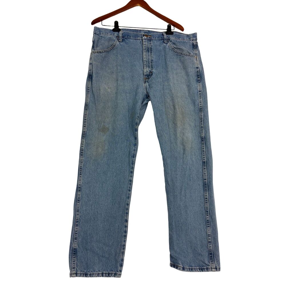 Wrangler Rustler Mens Jeans 38x30 Blue Denim Straight Leg 100% Cotton Mexico